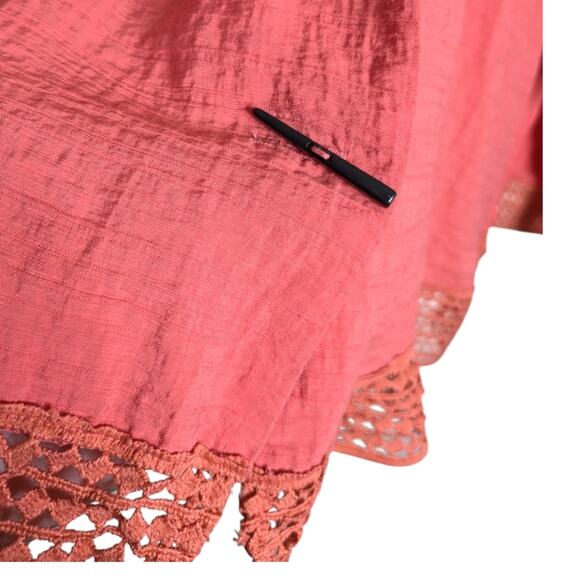 Ali Miles Swing Tunic Top 2X Orange Crochet Button Front Bell Sleeve Relaxed - Picture 6 of 10